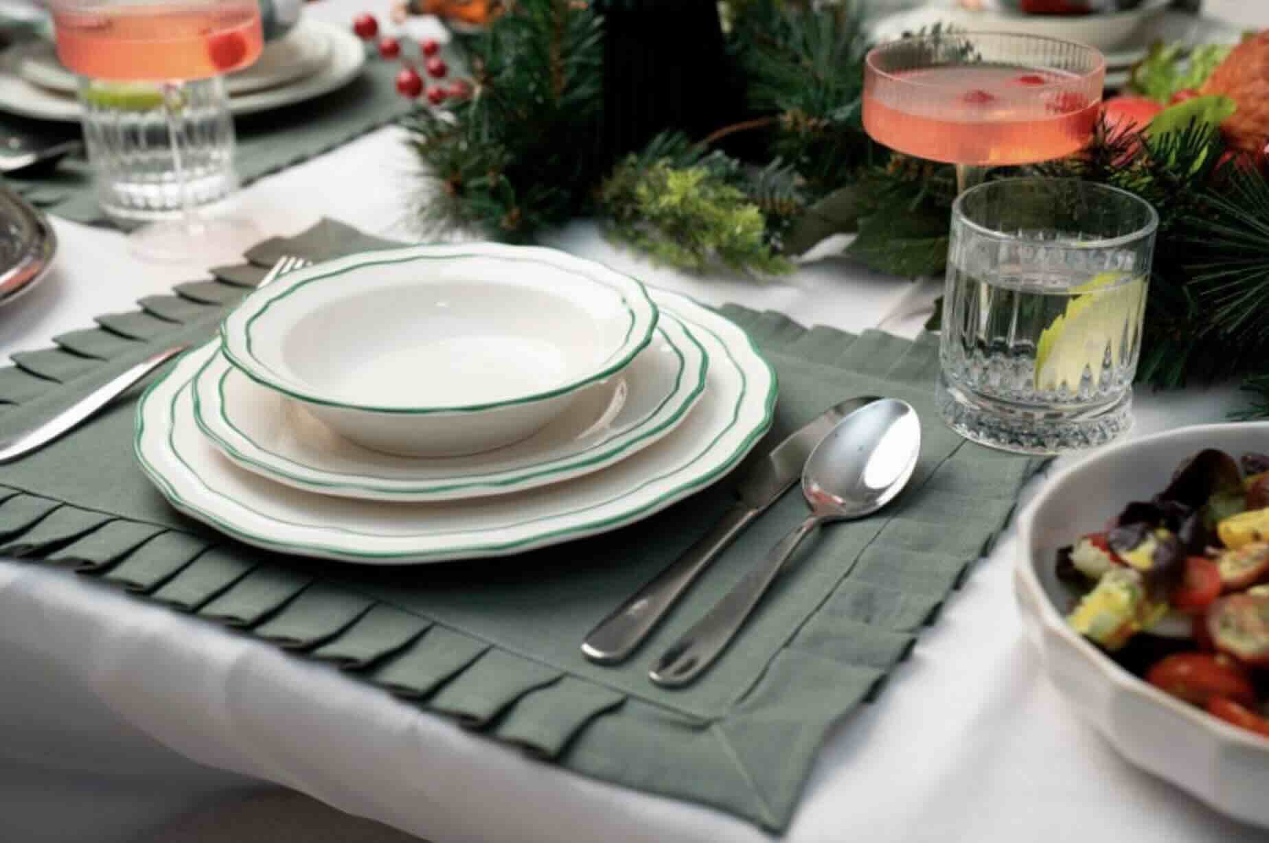 Christmas dinnerware setup